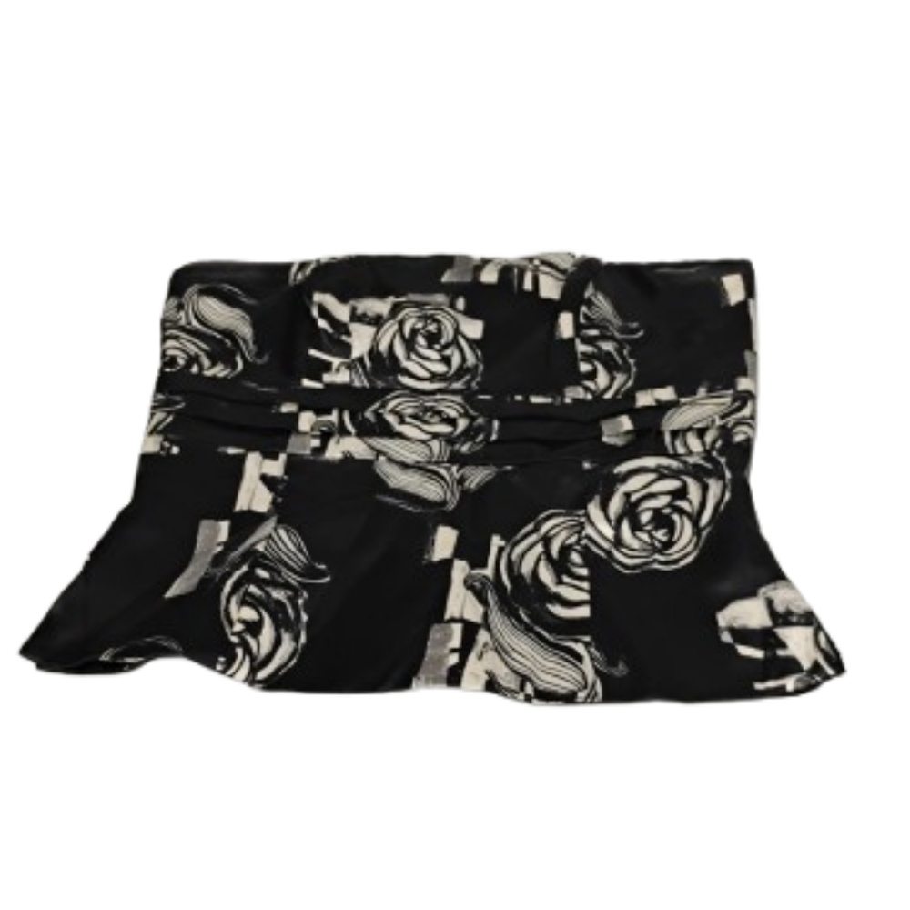 White House Black Market Black and White Floral Strapless Peplum Top Sz 10
